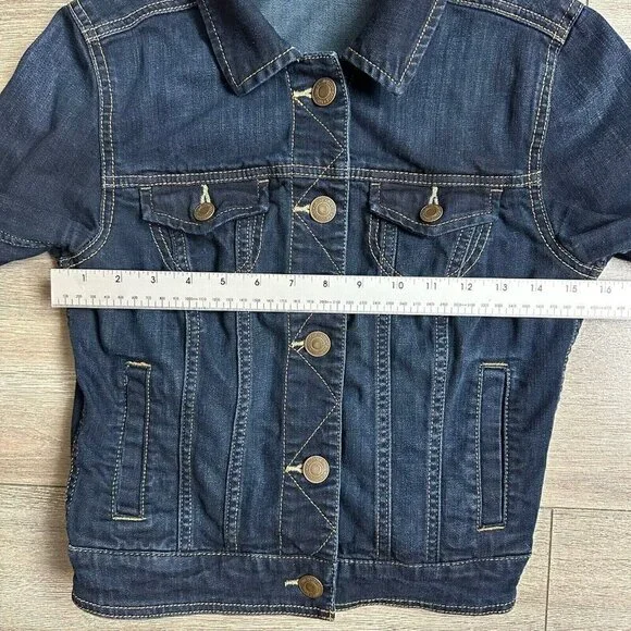 American Eagle Jean Jacket Size Small Blue Long Sleeve Button Down Cropped - Picture 4 of 5